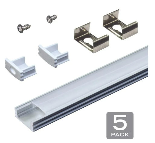 Aluminum Channel Kit for LED Strips Up To 12mm - Surface Mount - Silver Anodized - 1m - 5-Pack